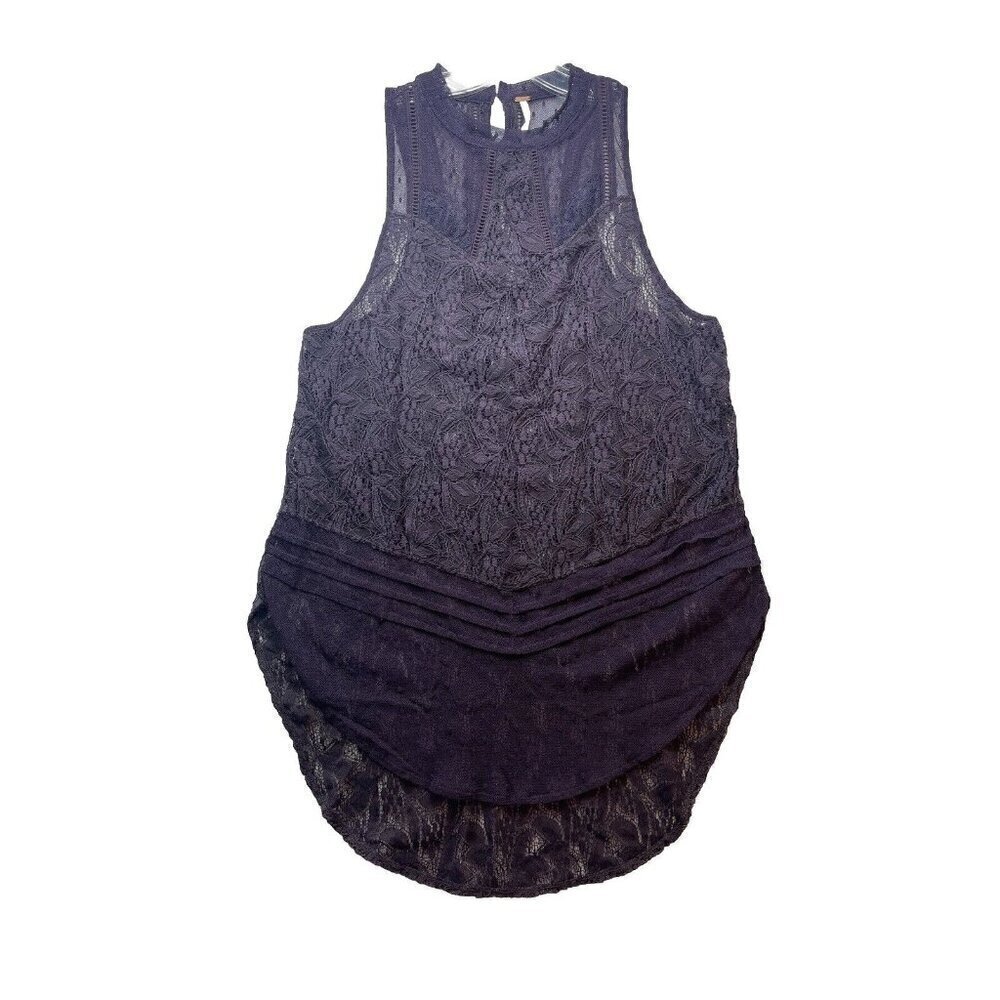 Free People Purple Lace Floral Sleeveless High Neck Tunic Top WhimsyGoth Sheer S